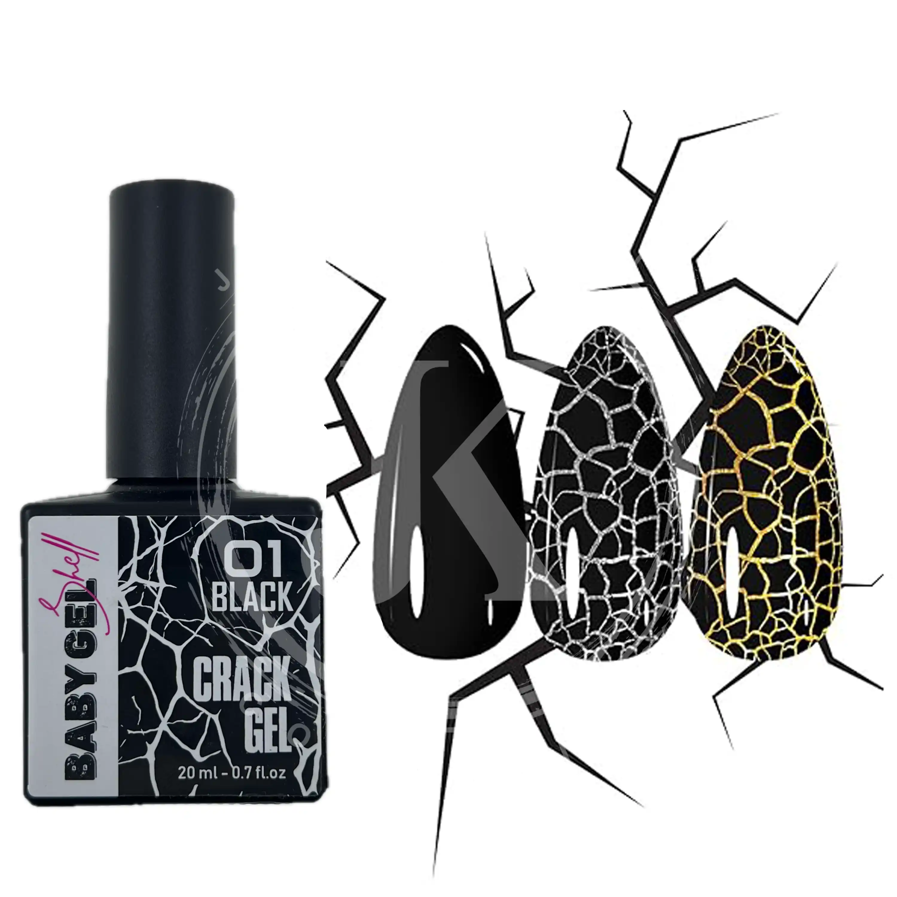 لاک ژل ترک مشکی و سفید CRACKLE GEL