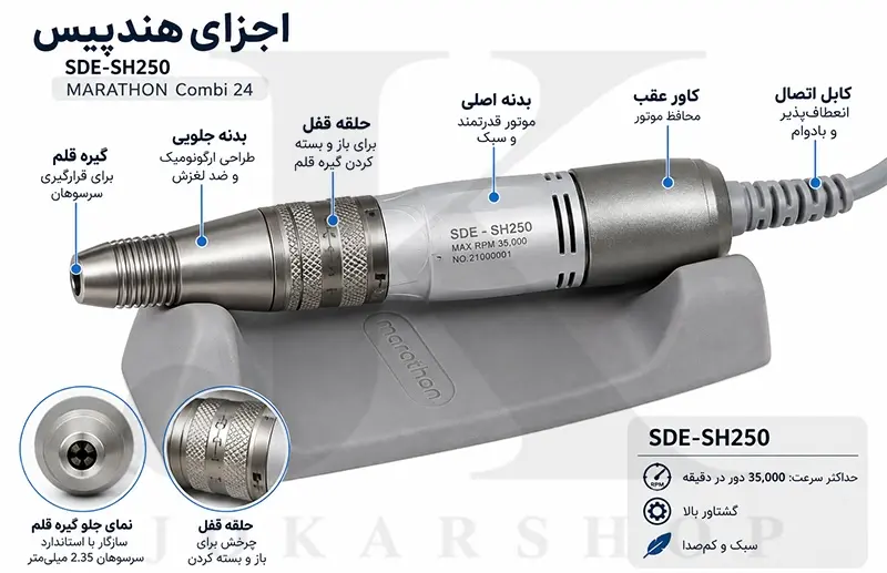  اجزای هندپیس سوهان برقی ماراتن کمبی 24 و محل قفل سرسوهان
