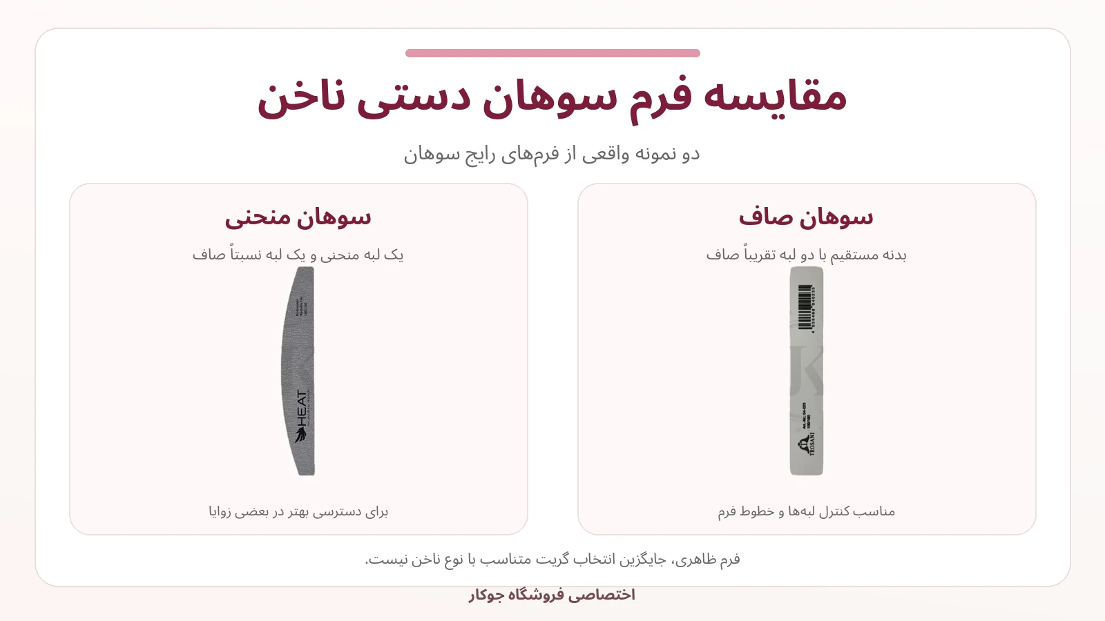 مقایسه فرم صاف و هلالی سوهان دستی ناخن با نمونههای تروزانی و هیت