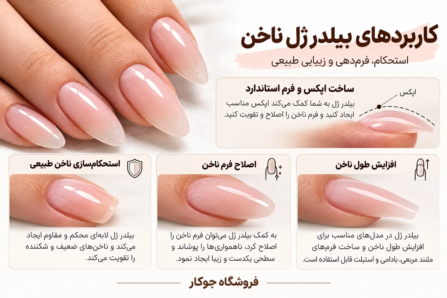 کاربرد بیلدر ژل برای استحکام سازی ناخن، ساخت اپکس و اصلاح فرم